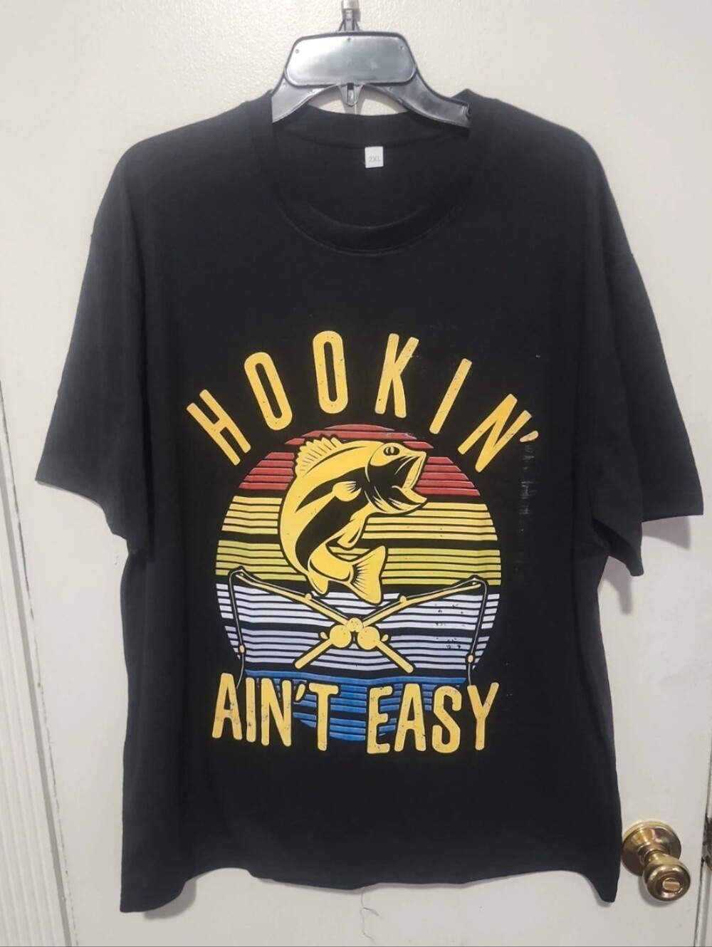 Hookin Ain't Easy retro print fishing t-shirt